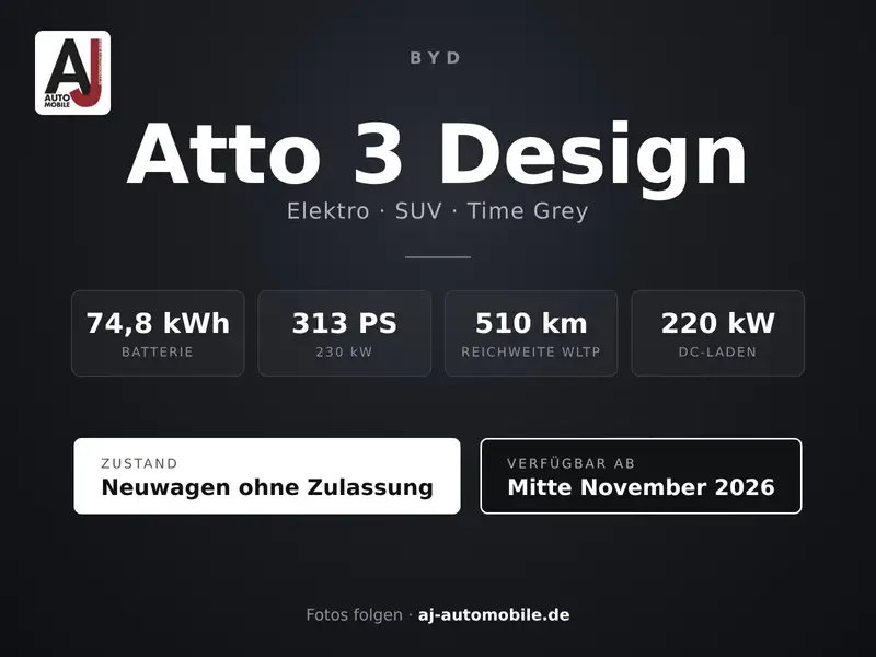 BYD Atto 3 Evo Design OhneErstzulassung in Time Grey – Frontansicht