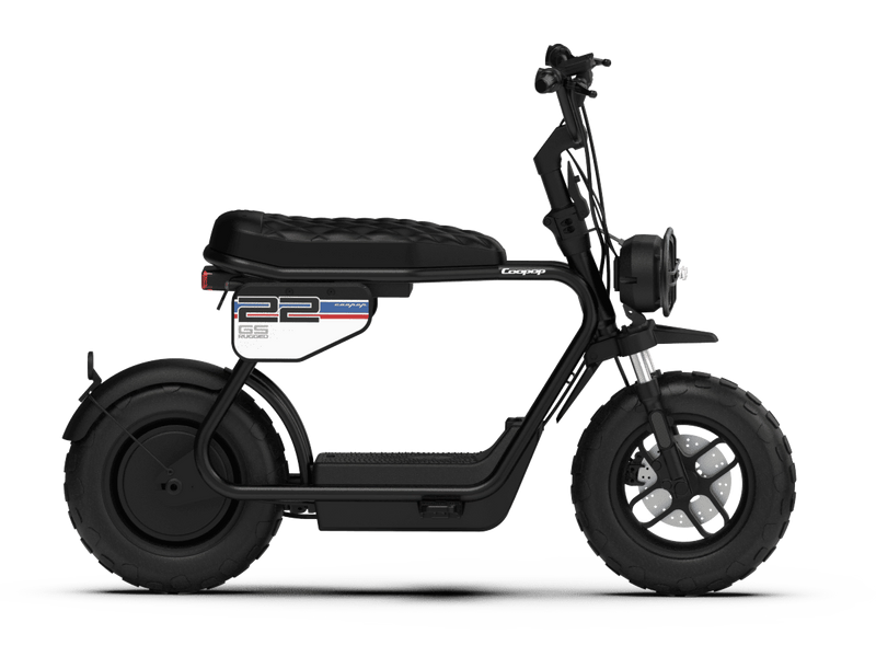 Coopop Rugged GS E-Moped Seitenansicht, weiße Ausführung
