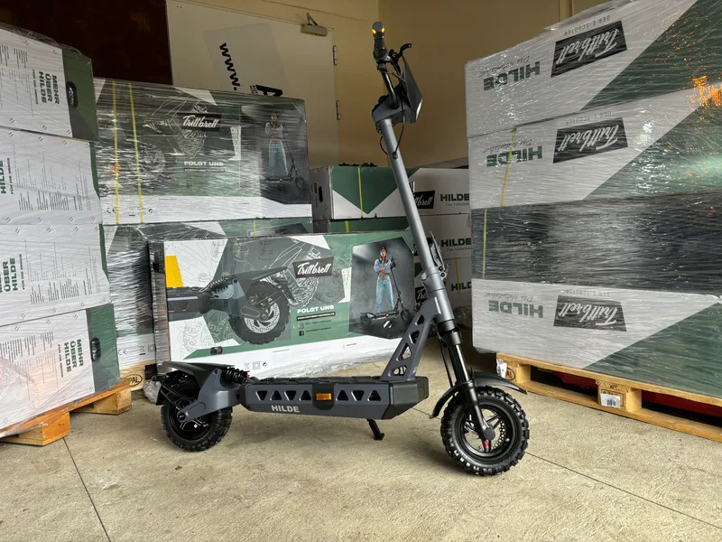 Trittbrett Hilde Offroad E-Scooter im Karton, seitlich
